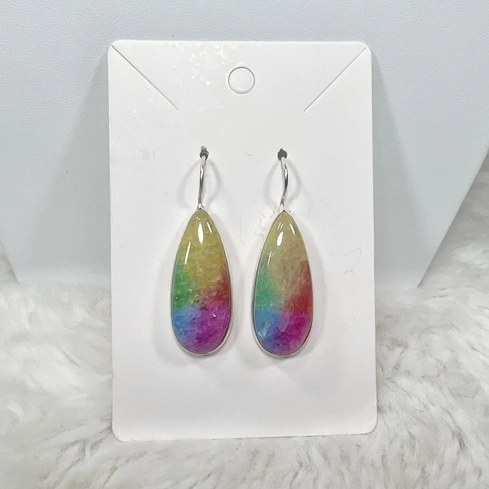 Beautiful 🌈💗 925 Rainbow Solar Quartz Hearts Large Gemstone Necklace Earrings - Picture 8 of 9